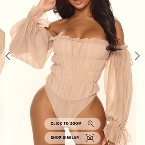 ✨💚🤑 SALE: NWT FASHION NOVA TAUPE RUFFLE OFF THE SHOULDER BODYSUIT SIZE LARGE